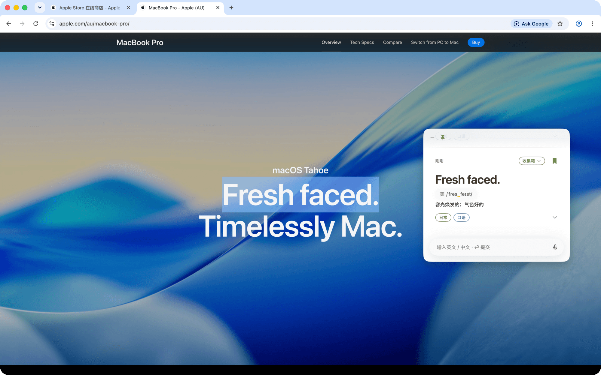 Mac 图片位 · 划词翻译悬浮窗（16:10 成图）